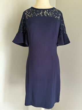 NEW Draper James Navy Blue Classic Chic Flutter Sleeve Lace Dress Size Small